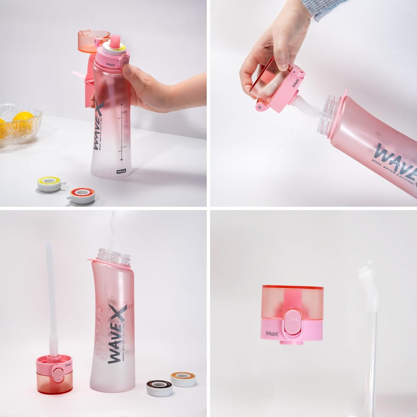 600ml Soft Rose Pink Tritan Water Bottle With 3 Strawberry Aroma Scent Pod