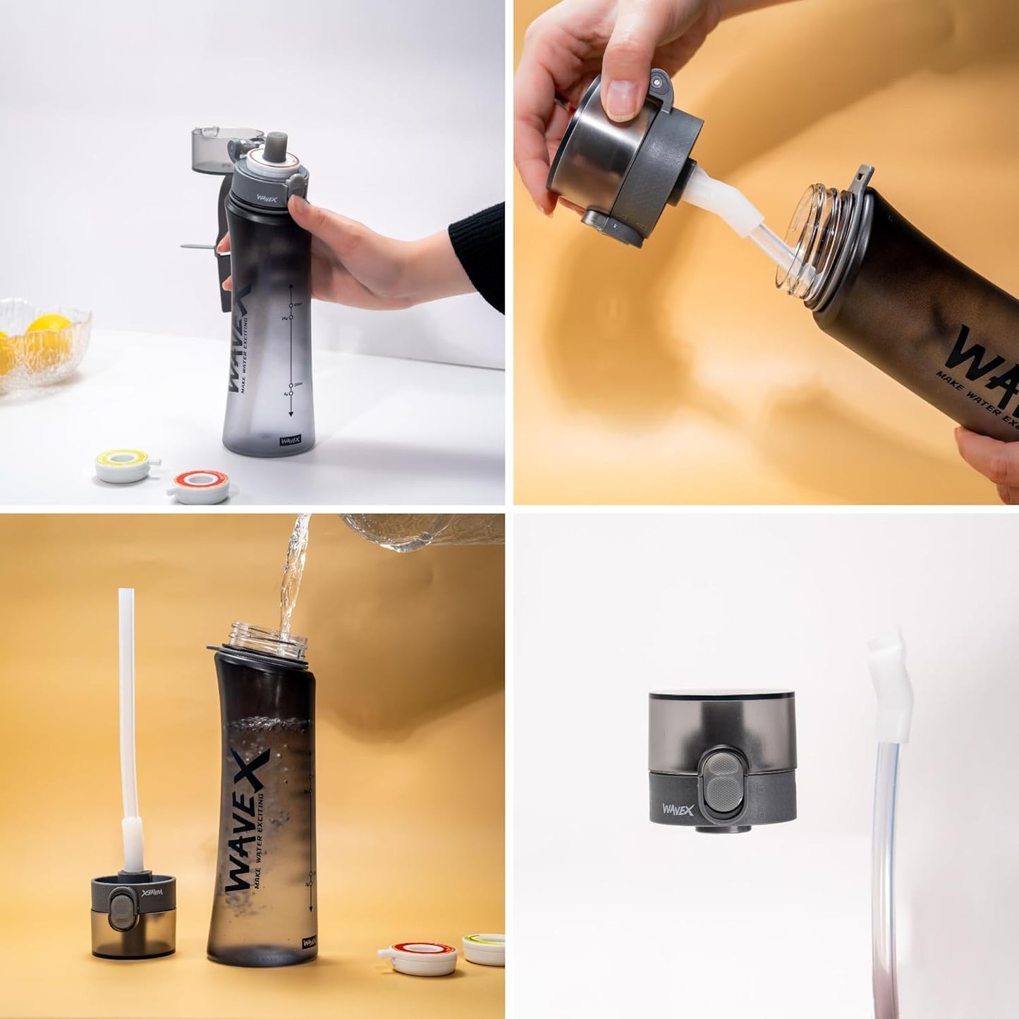 600ml Iron Mist Gray Tritan Water Bottle With 3 Cola Aroma Scent Pod