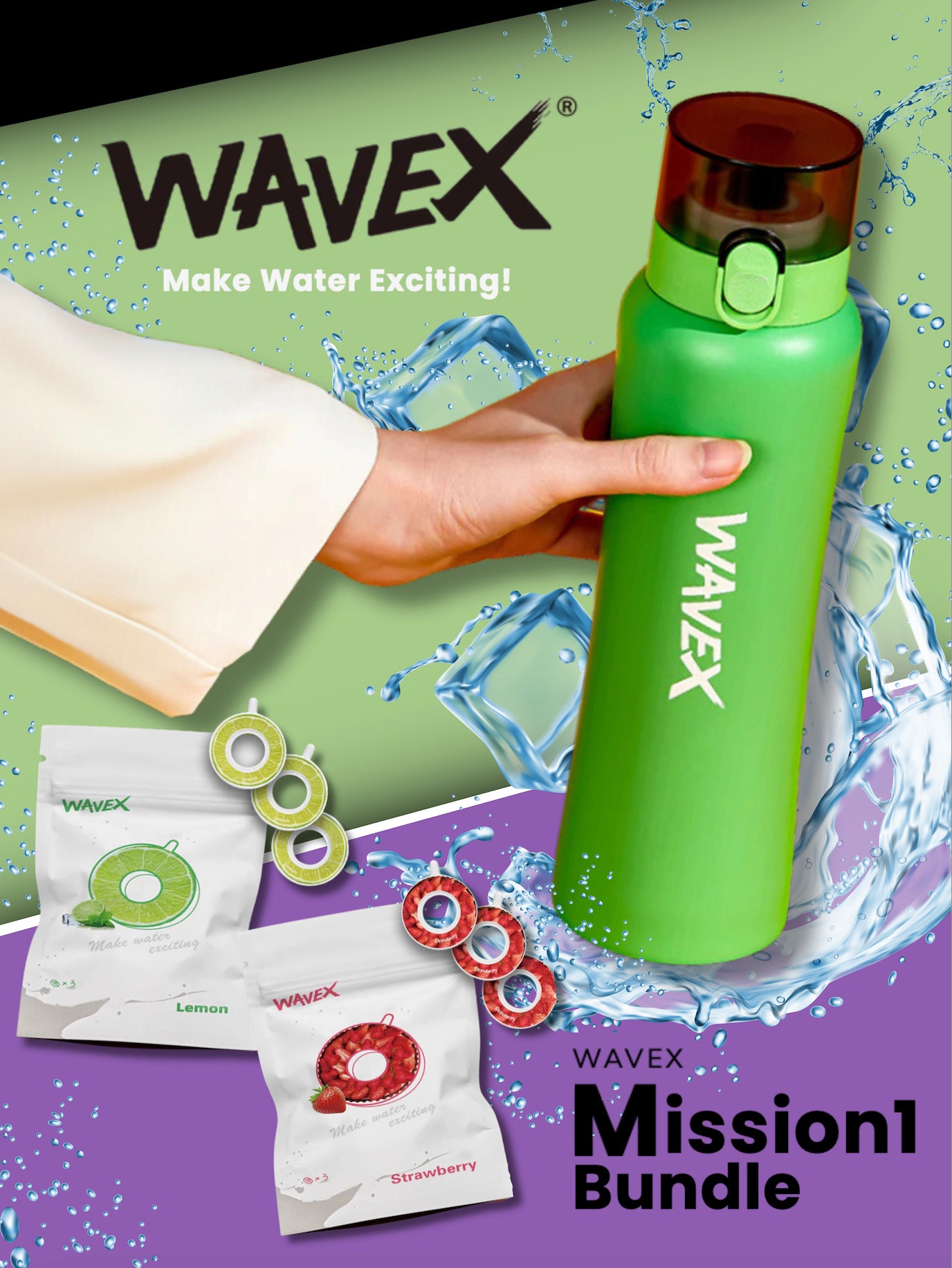 WAVEX Mission1 Bundle — Green Steel Bottle + Aroma Scent Pods