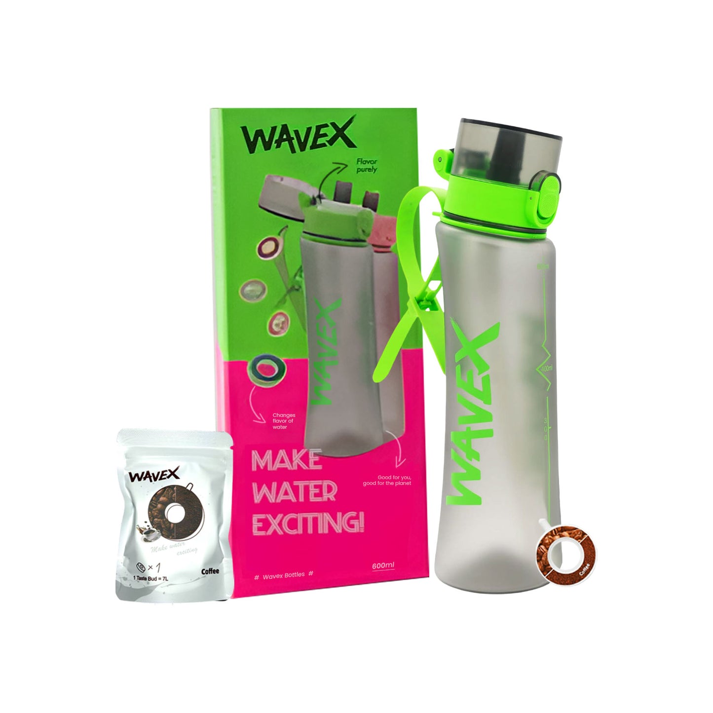 600ml Green Tritan Water Bottle With 1 Coffee Aroma Scent Pod
