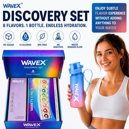 WAVEX 550ml Sunset Coral Blue Tritan Water Bottle with Variety 8-Scent Pods Discovery Set