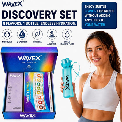 WAVEX 600ml Sea Breeze Turquoise Tritan Water Bottle with Variety 8-Scent Pods Discovery Set