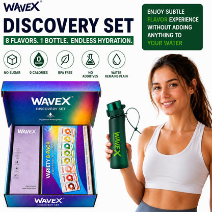WAVEX 600ml Deep Forest Green Tritan Water Bottle with Variety 8-Scent Pods Discovery Set