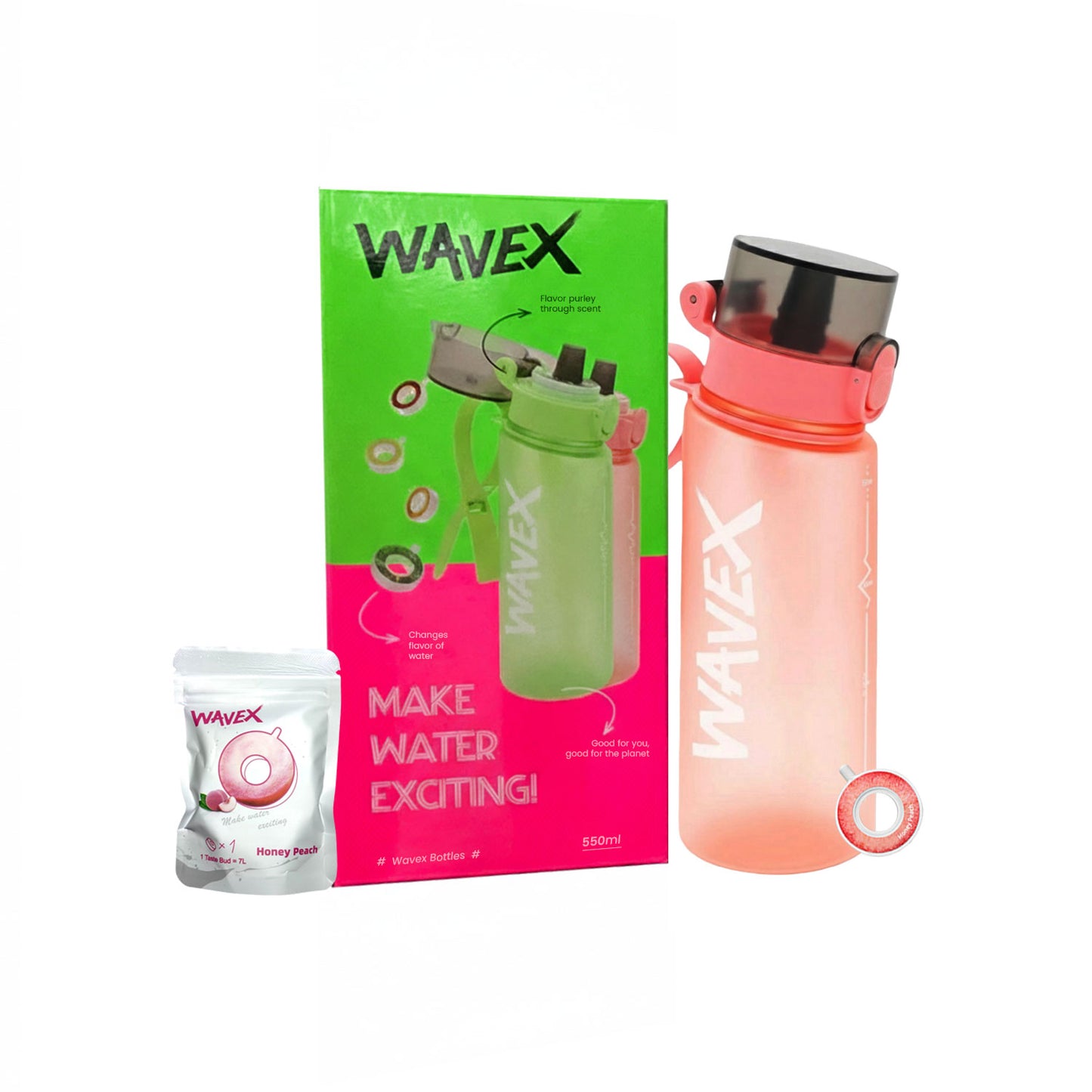 550ml Pink Tritan Water Bottle + 1 Honey Peach Aroma Scent Pod