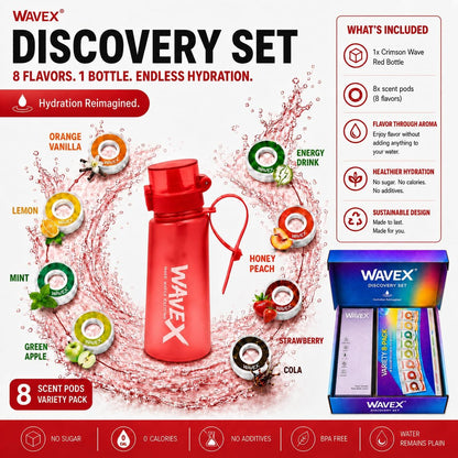 WAVEX 550ml Crimson Wave Red Tritan Water Bottle with Variety 8-Scent Pods Discovery Set