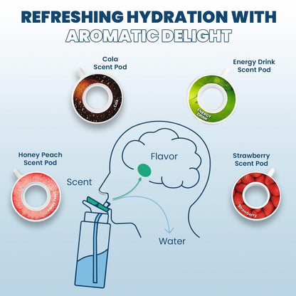 Variety 4-pack: Cola, Strawberry, Honey Peach, Energy Drink Scent Pods, Only for Wavex Scent-Powered Water Bottles
