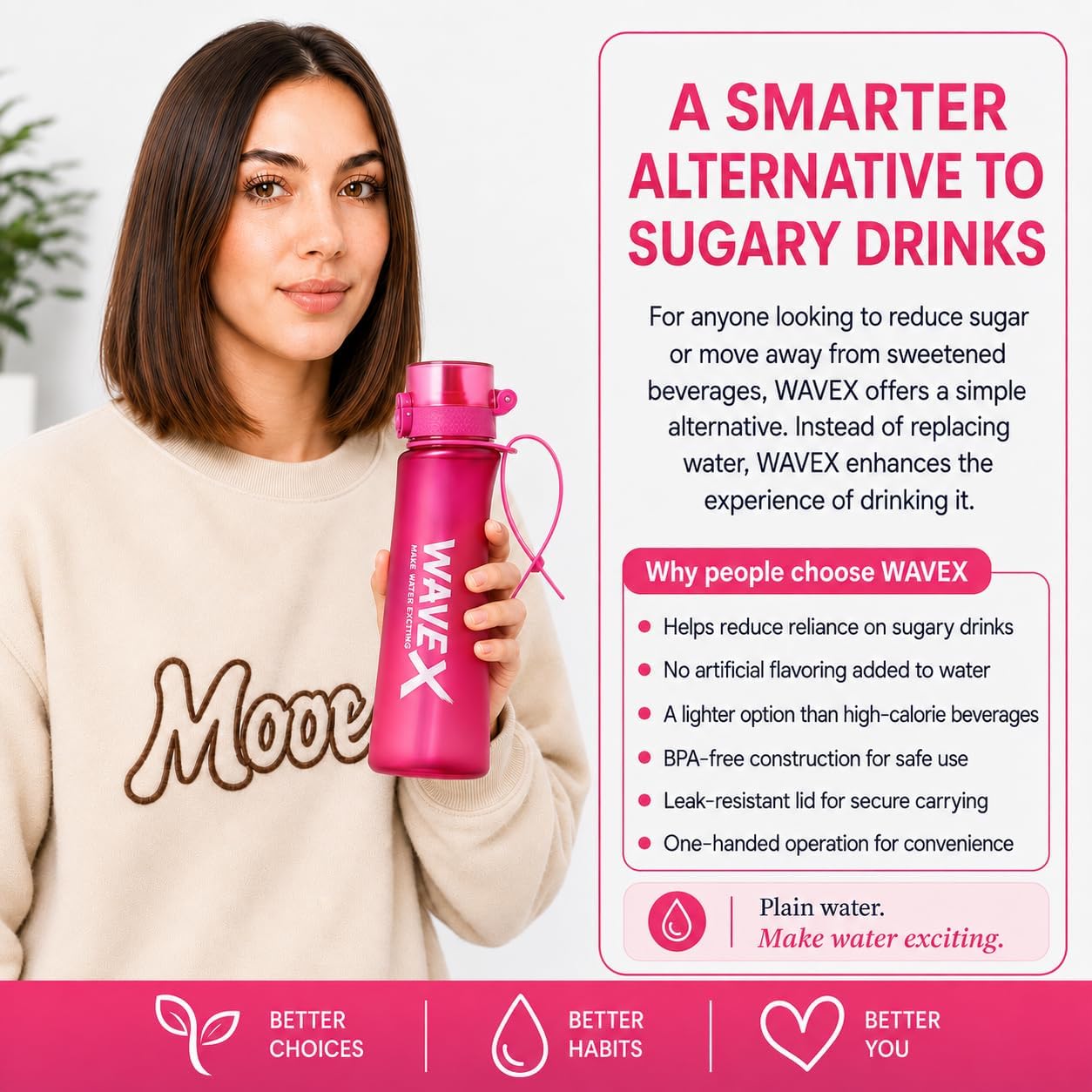 WAVEX 600ml Wild Berry Pink Tritan Water Bottle with Variety 8-Scent Pods Discovery Set