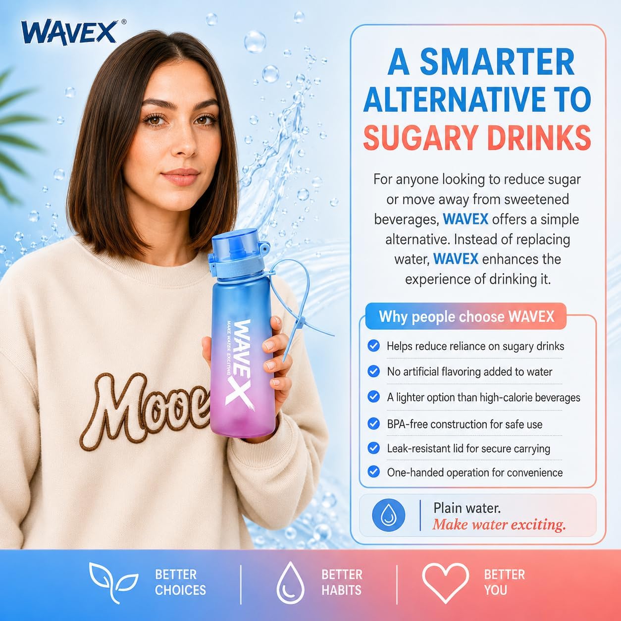 WAVEX 550ml Sunset Coral Blue Tritan Water Bottle with Variety 8-Scent Pods Discovery Set