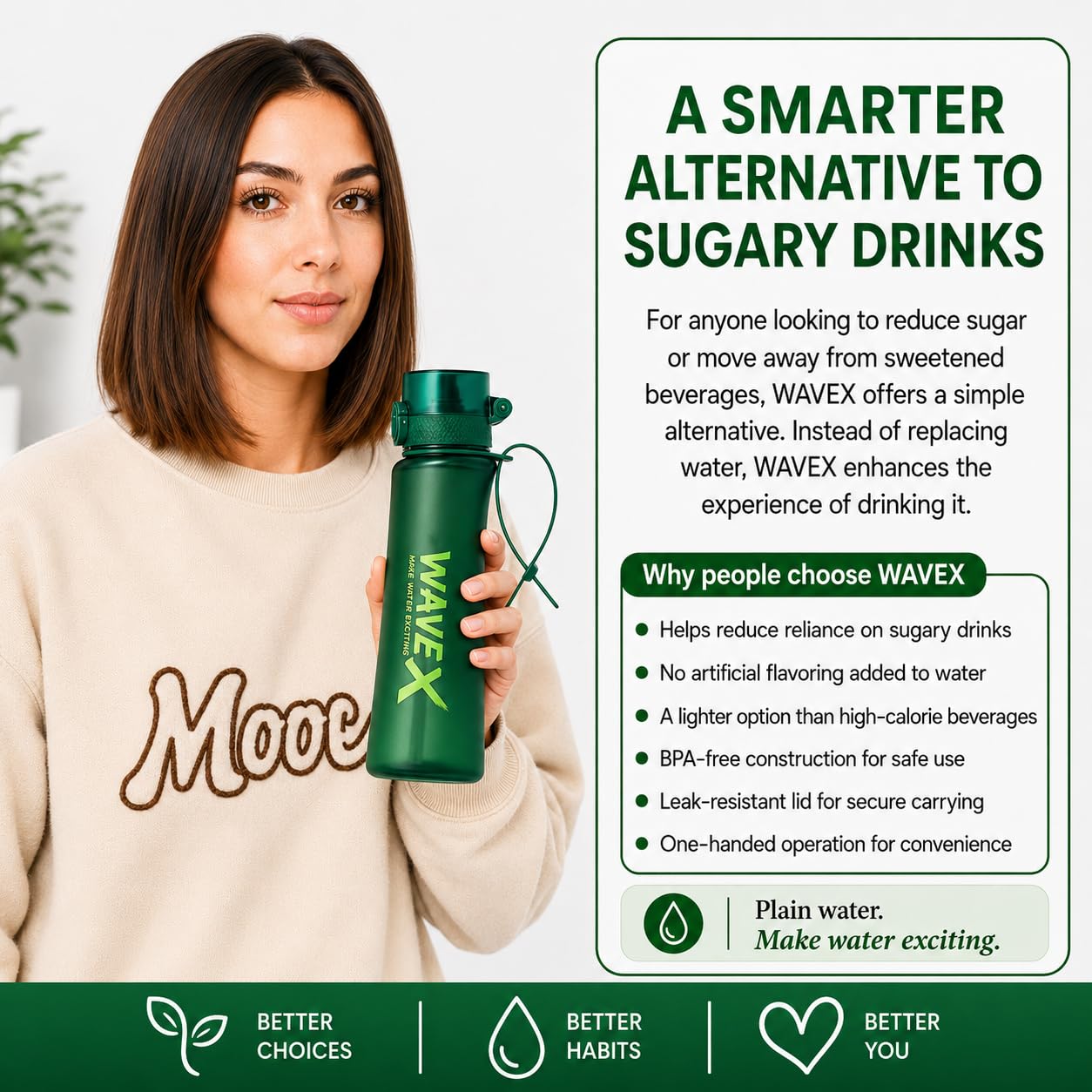 WAVEX 600ml Deep Forest Green Tritan Water Bottle with Variety 8-Scent Pods Discovery Set