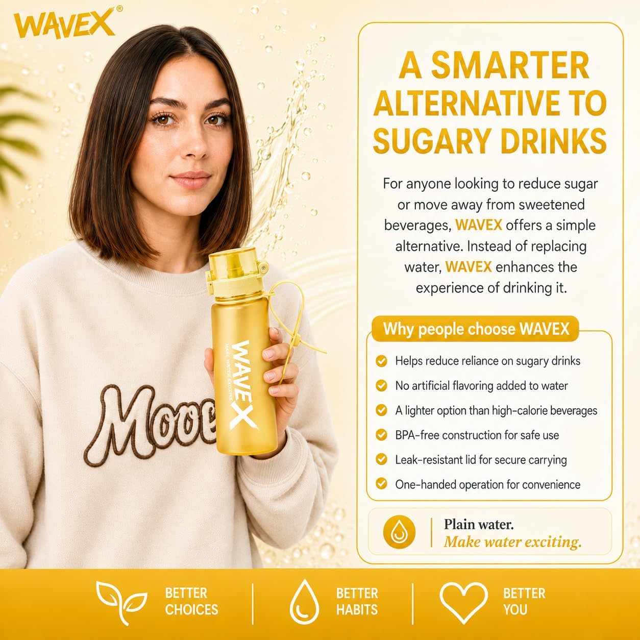 WAVEX 550ml Golden Yellow Tritan Water Bottle with Variety 8-Scent Pods Discovery Set