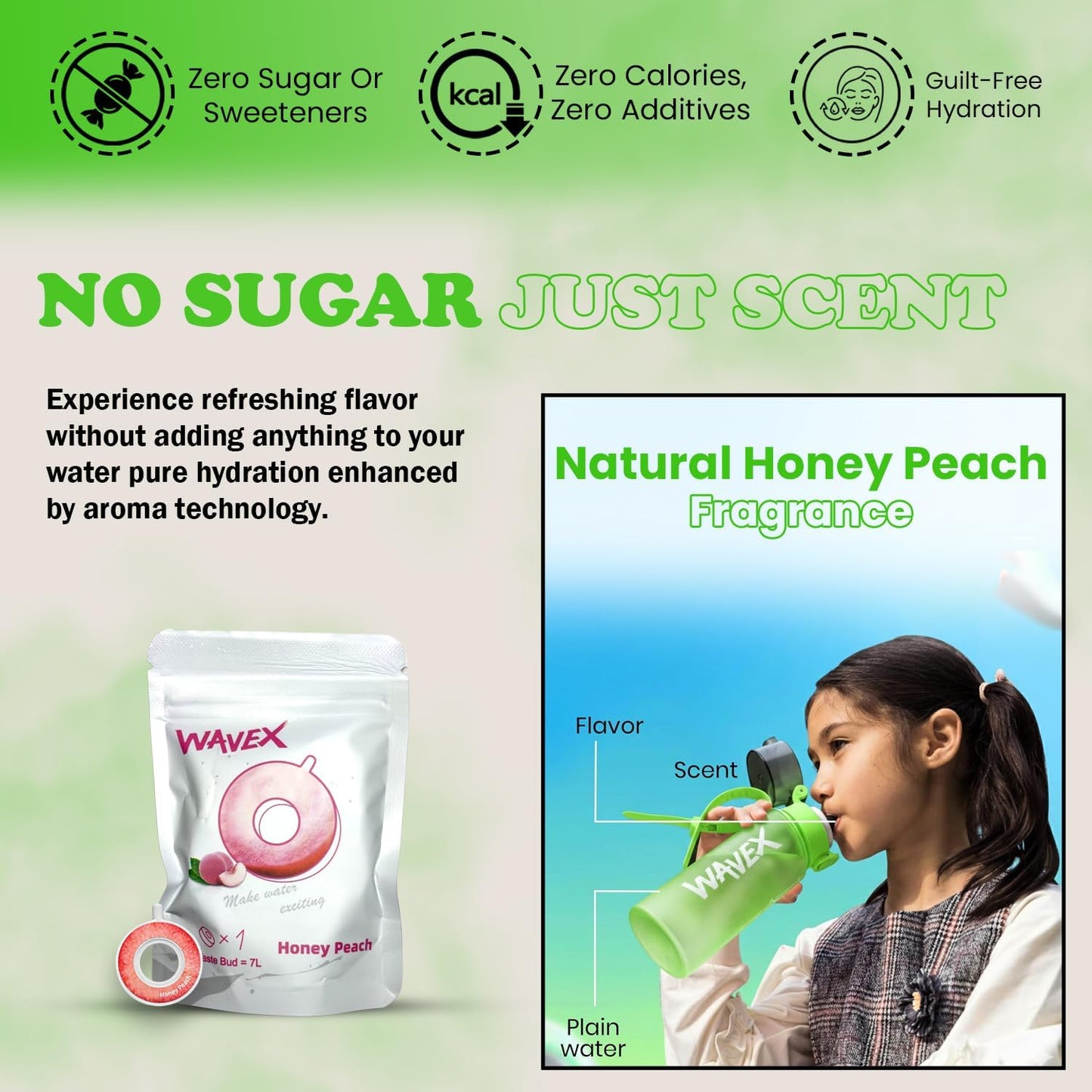 550ml Green Tritan Water Bottle + 1 Honey Peach Aroma Scent Pod