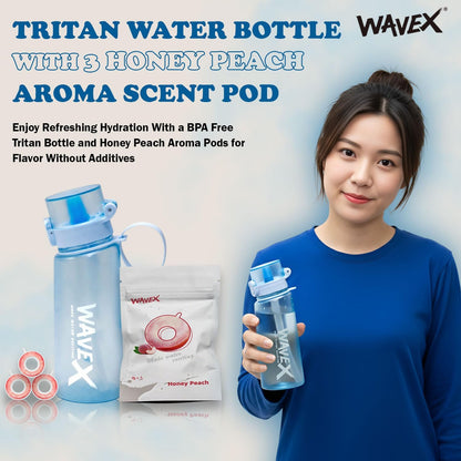 550ml Crystal Clear Blue Tritan Water Bottle + 3 Honey Peach Aroma Scent Pods