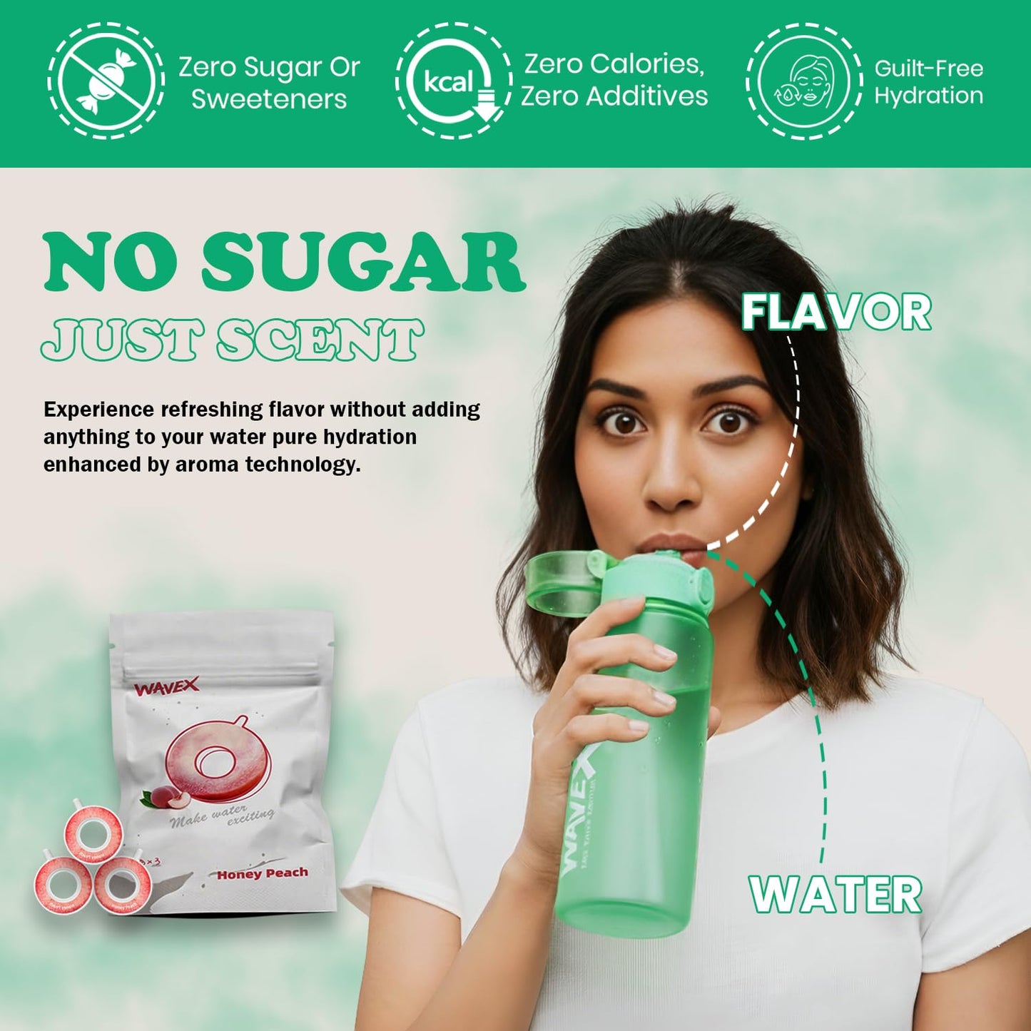 550ml Sea Glass Green Tritan Water Bottle + 3 Honey Peach Aroma Scent Pods