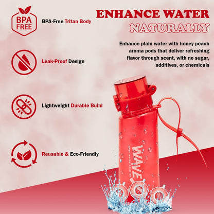550ml Crimson Wave Red Tritan Water Bottle + 3 Honey Peach Aroma Scent Pods