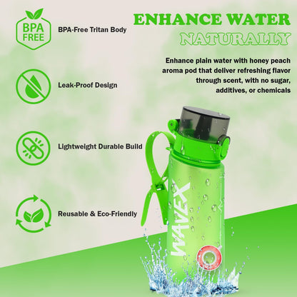 550ml Green Tritan Water Bottle + 1 Honey Peach Aroma Scent Pod