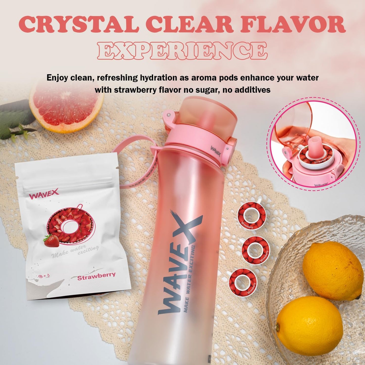 600ml Soft Rose Pink Tritan Water Bottle With 3 Strawberry Aroma Scent Pod