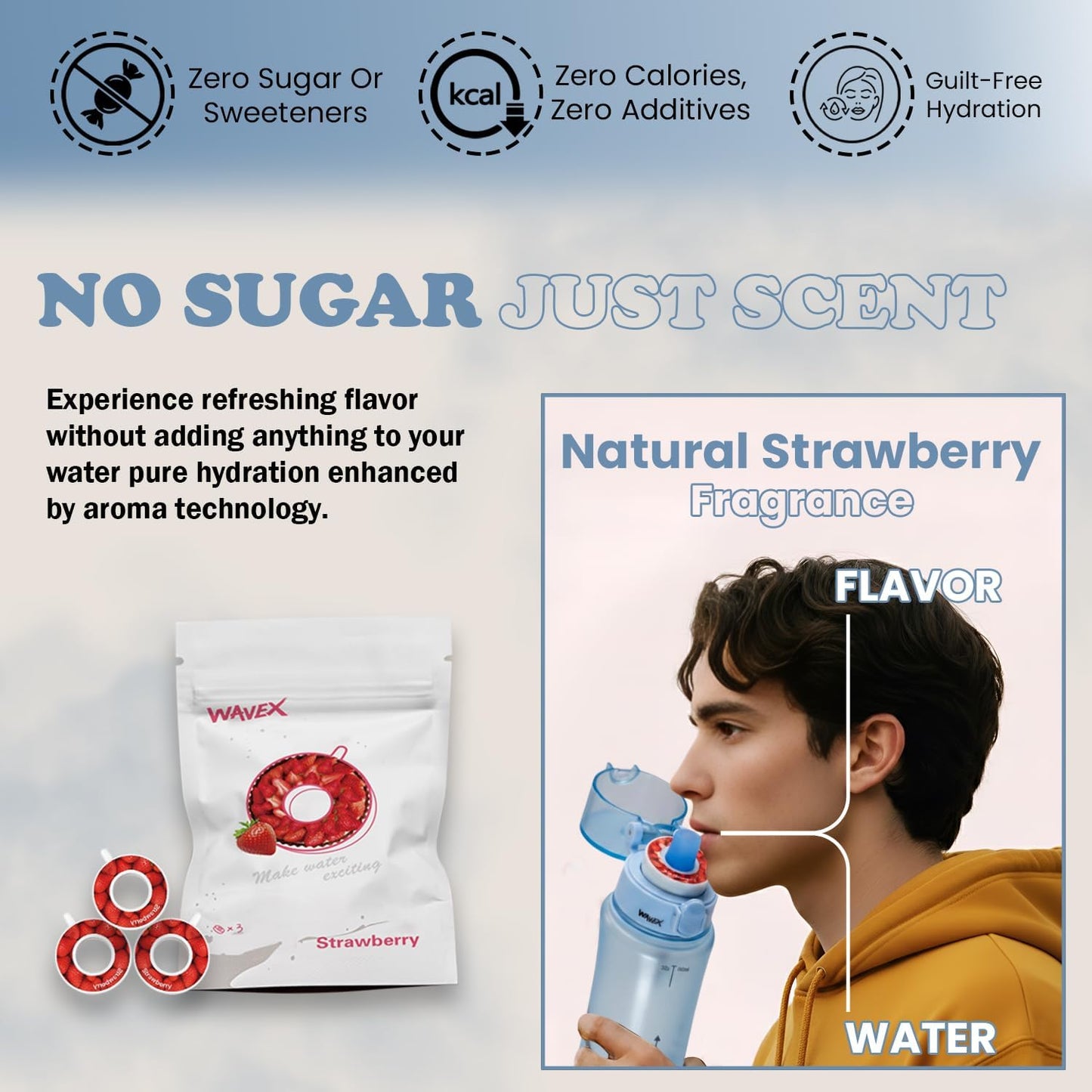600ml Glacier Blue Tritan Water Bottle With 3 Strawberry Aroma Scent Pod
