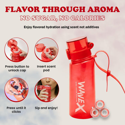 550ml Crimson Wave Red Tritan Water Bottle + 3 Honey Peach Aroma Scent Pods