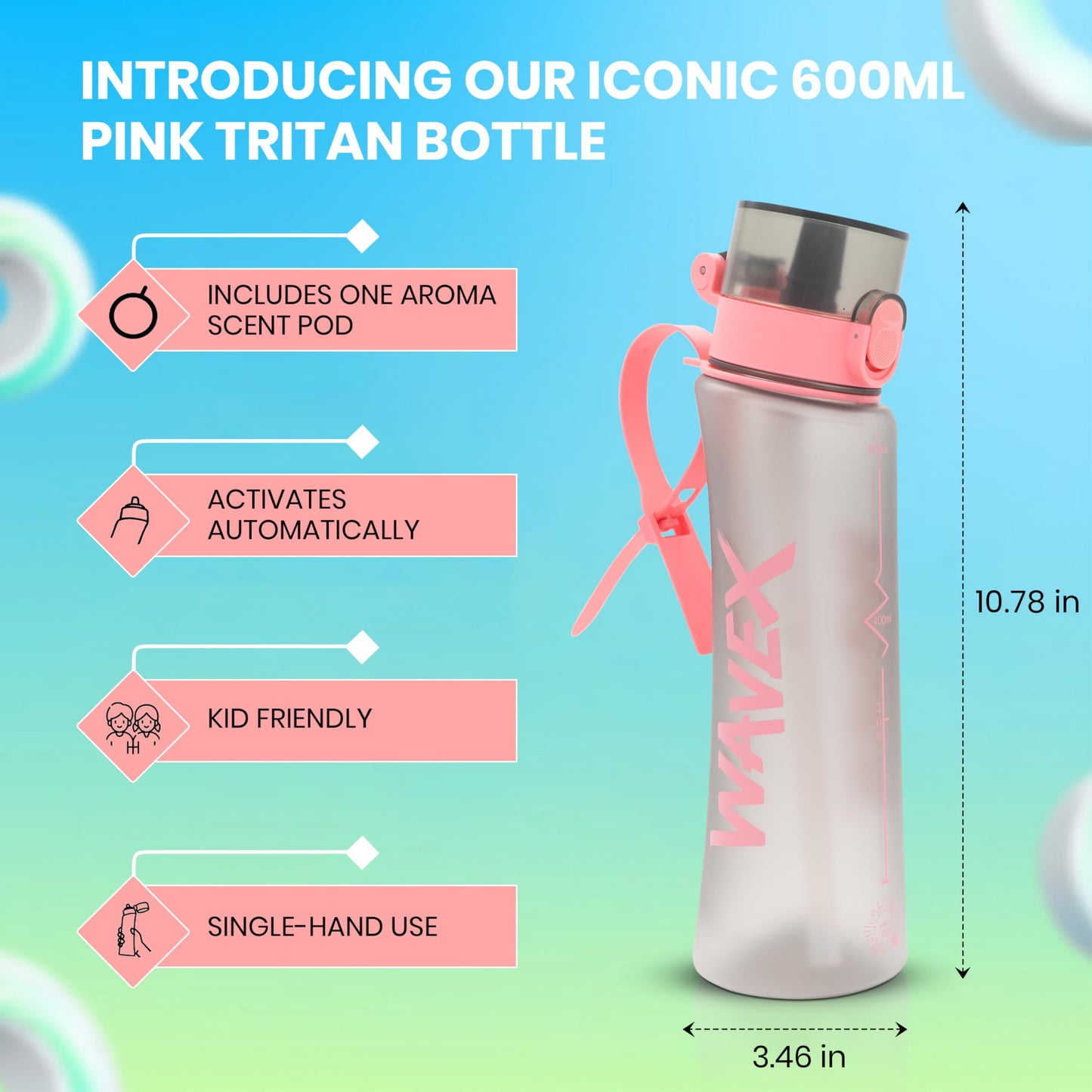 600ml Pink Tritan Water Bottle With 1 Coffee Aroma Scent Pod