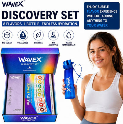 WAVEX 600ml Deep Tide Blue Tritan Water Bottle with Variety 8-Scent Pods Discovery Set