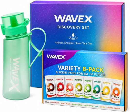 WAVEX 550ml Sea Glass Green Tritan Water Bottle with Variety 8-Scent Pods Discovery Set