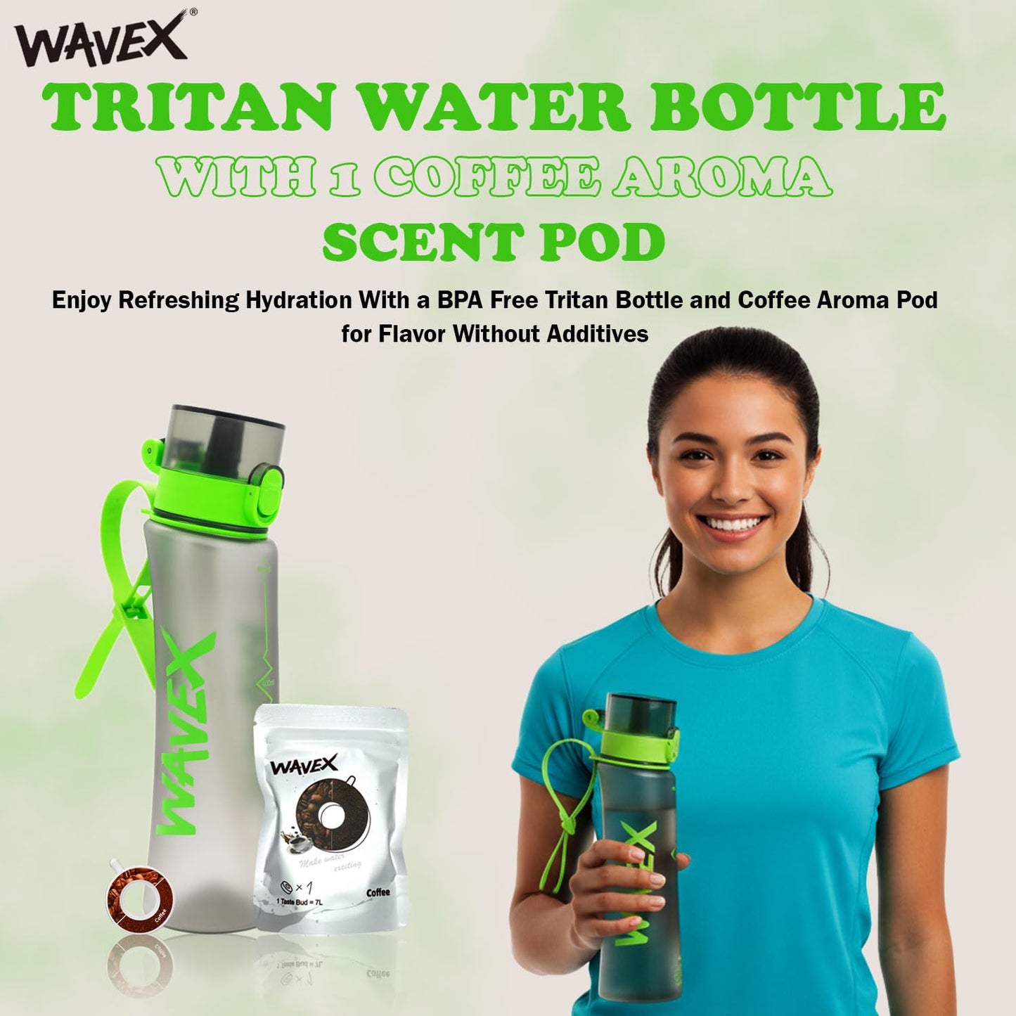 600ml Green Tritan Water Bottle With 1 Coffee Aroma Scent Pod