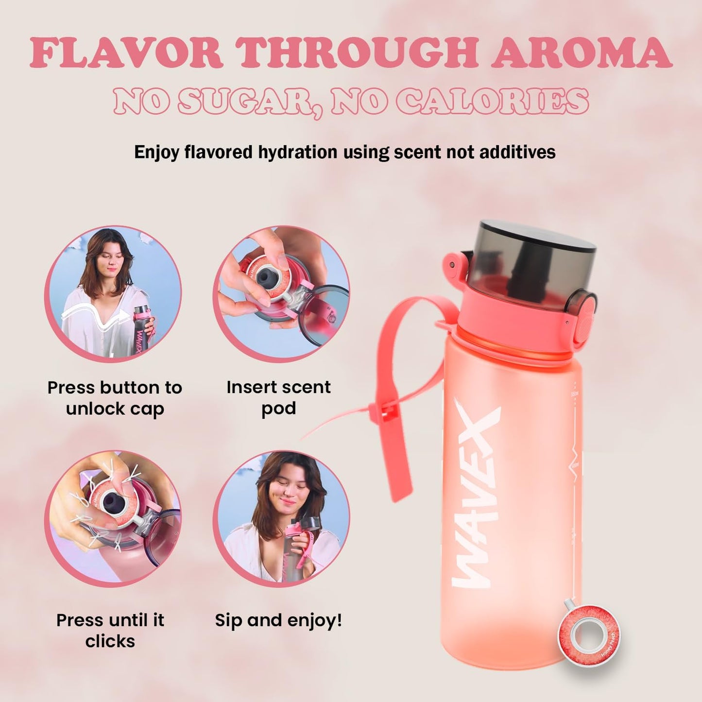 550ml Pink Tritan Water Bottle + 1 Honey Peach Aroma Scent Pod