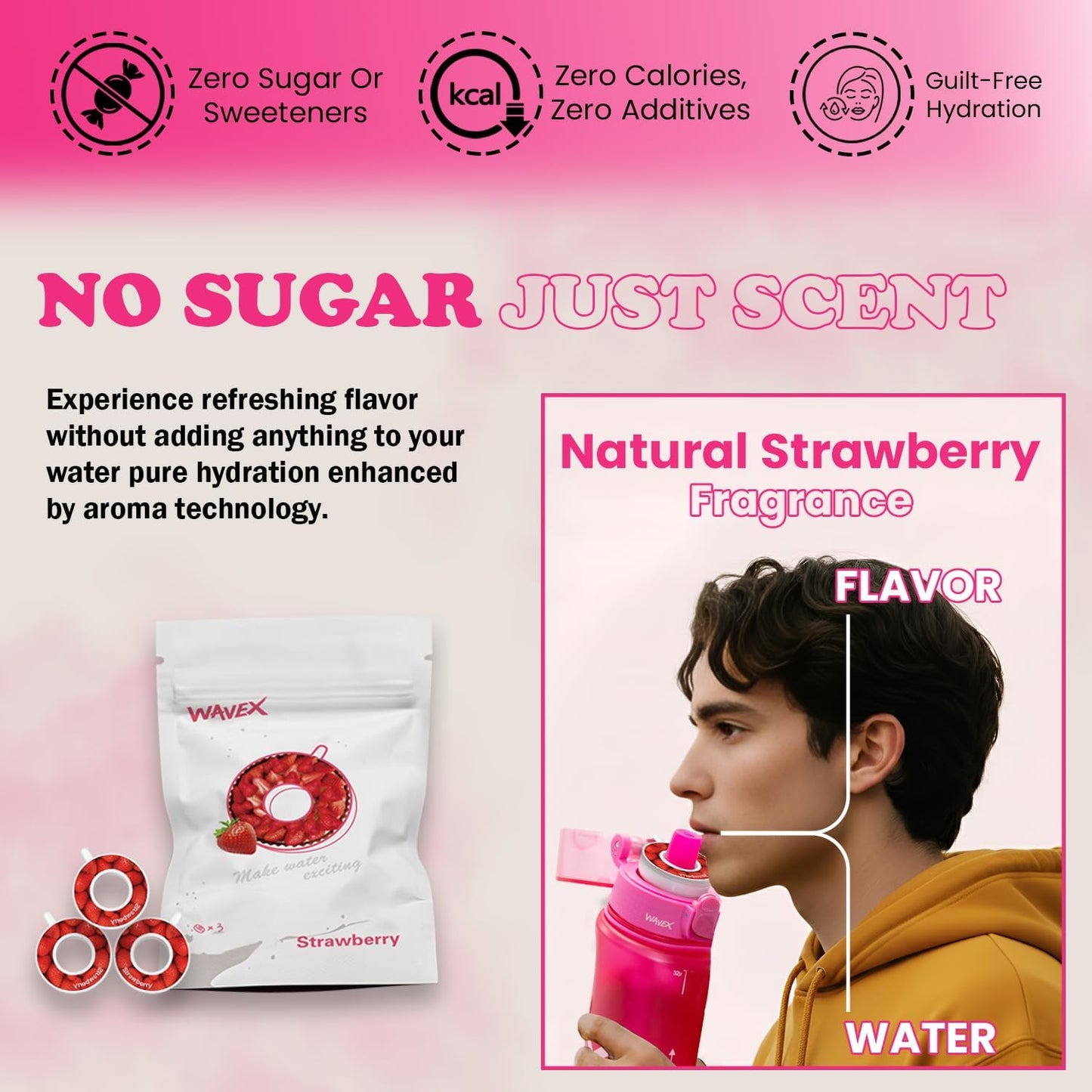 600ml Wild Berry Pink Tritan Water Bottle With 3 Strawberry Aroma Scent Pod