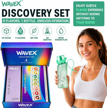 WAVEX 550ml Sea Glass Green Tritan Water Bottle with Variety 8-Scent Pods Discovery Set