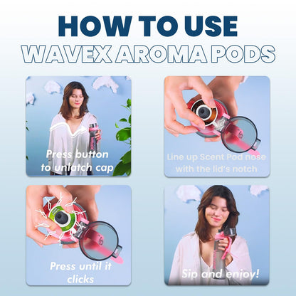 Variety 4-pack: Cola, Strawberry, Honey Peach, Energy Drink Scent Pods, Only for Wavex Scent-Powered Water Bottles