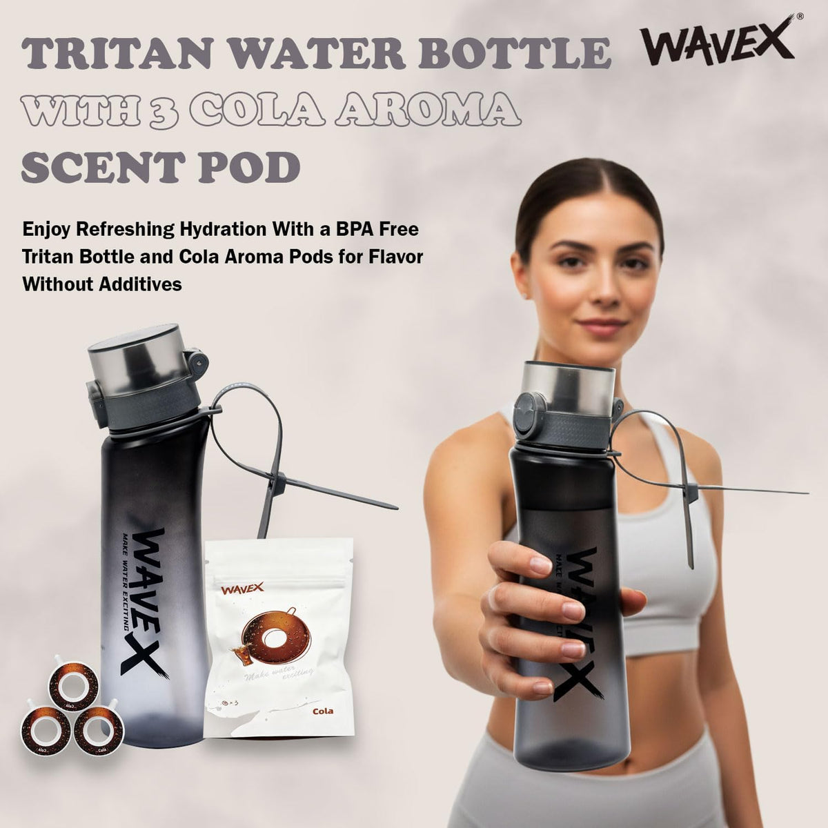 600ml Iron Mist Gray Tritan Water Bottle With 3 Cola Aroma Scent Pod