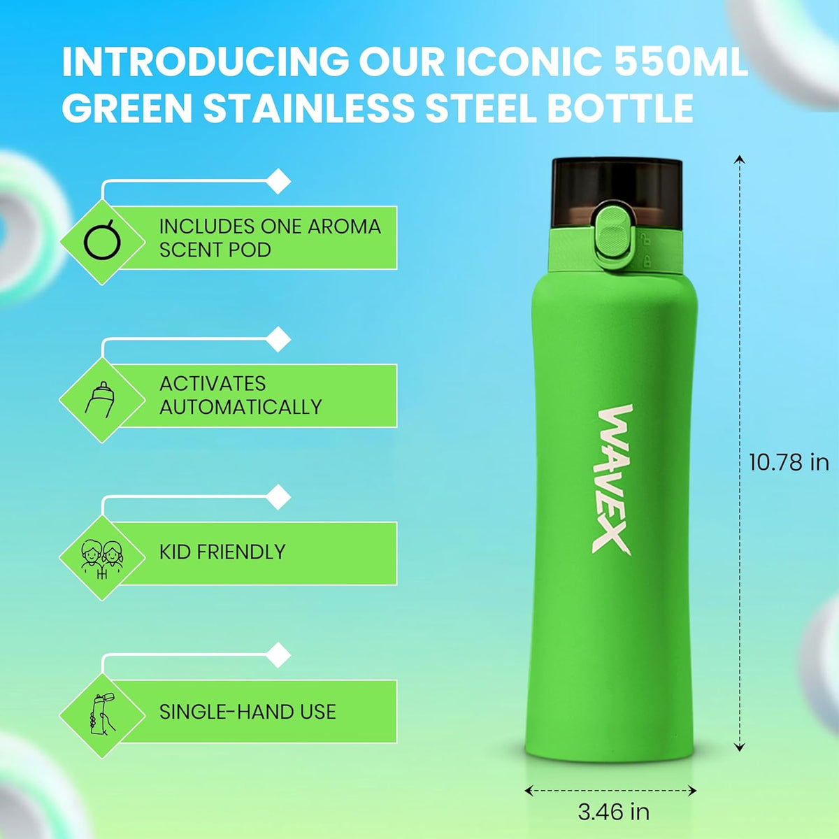 550ml Green Stainless Steel Water Bottle With 1 Coffee Aroma Scent Pod