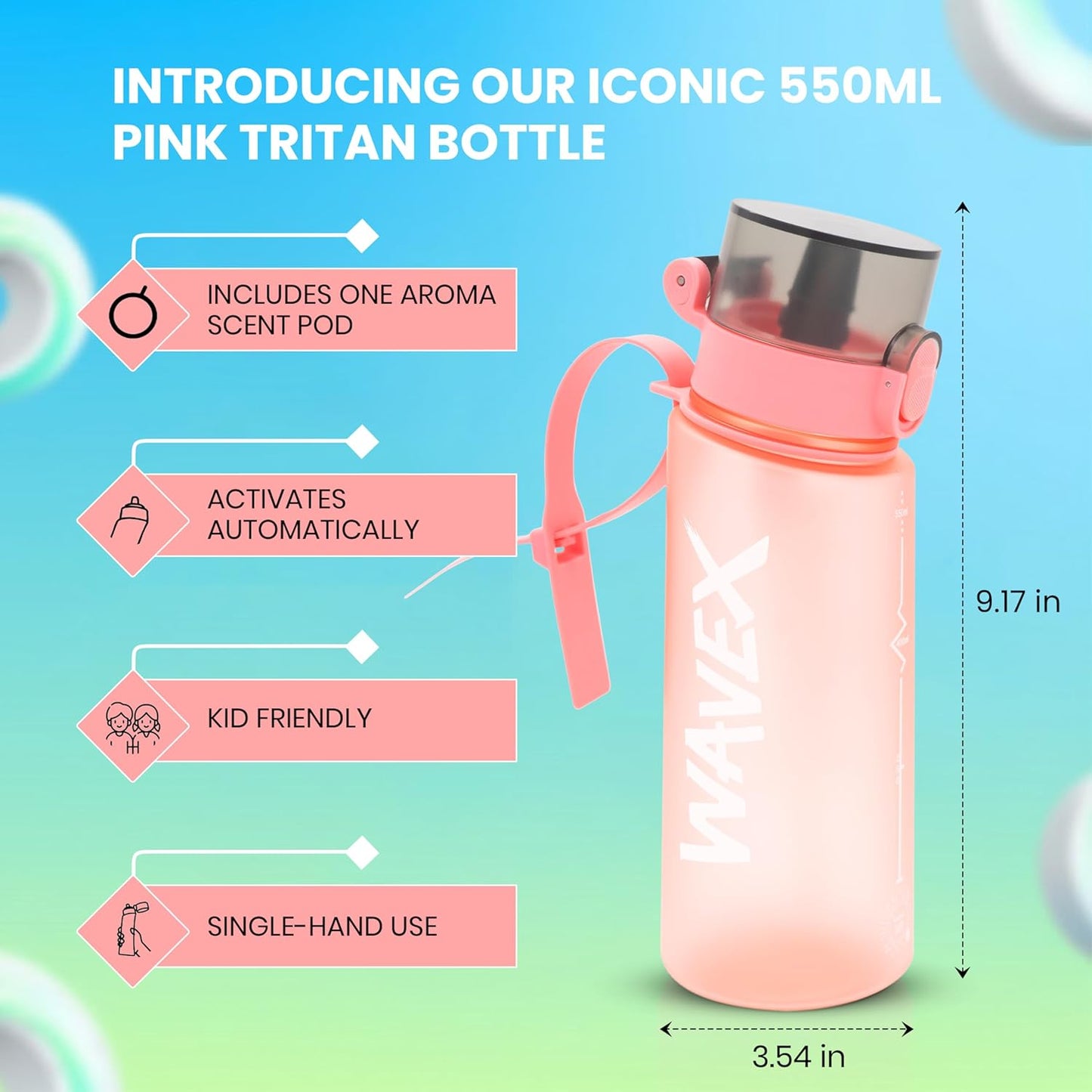550ml Pink Tritan Water Bottle + 1 Honey Peach Aroma Scent Pod