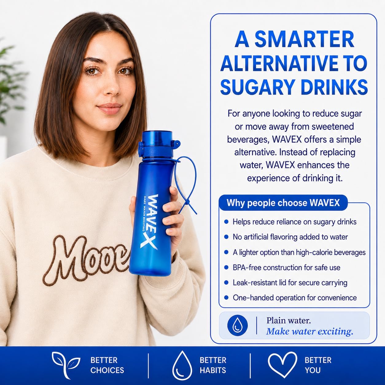 WAVEX 600ml Deep Tide Blue Tritan Water Bottle with Variety 8-Scent Pods Discovery Set
