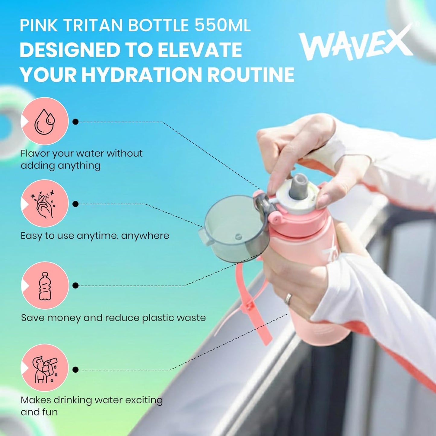 550ml Pink Tritan Water Bottle + 1 Honey Peach Aroma Scent Pod