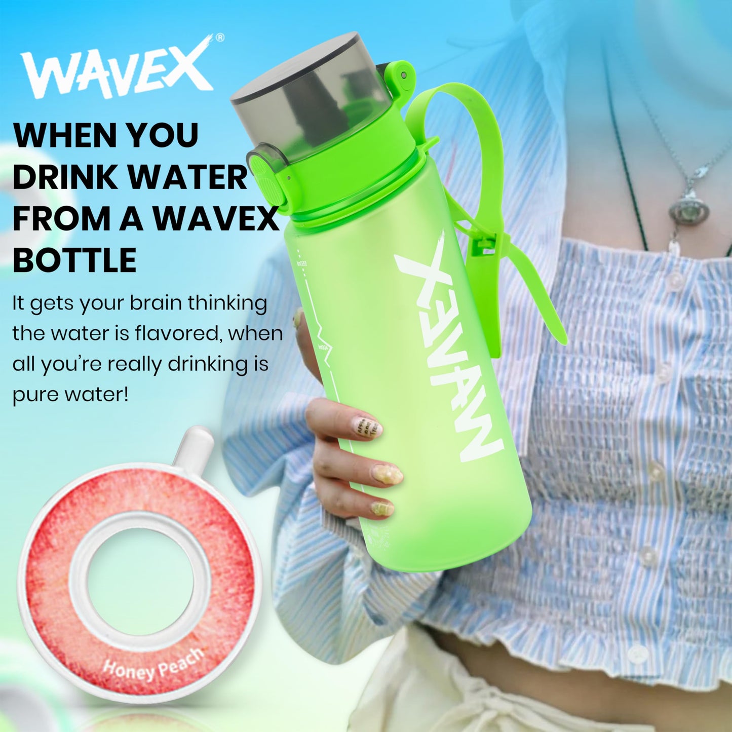 550ml Green Tritan Water Bottle + 1 Honey Peach Aroma Scent Pod