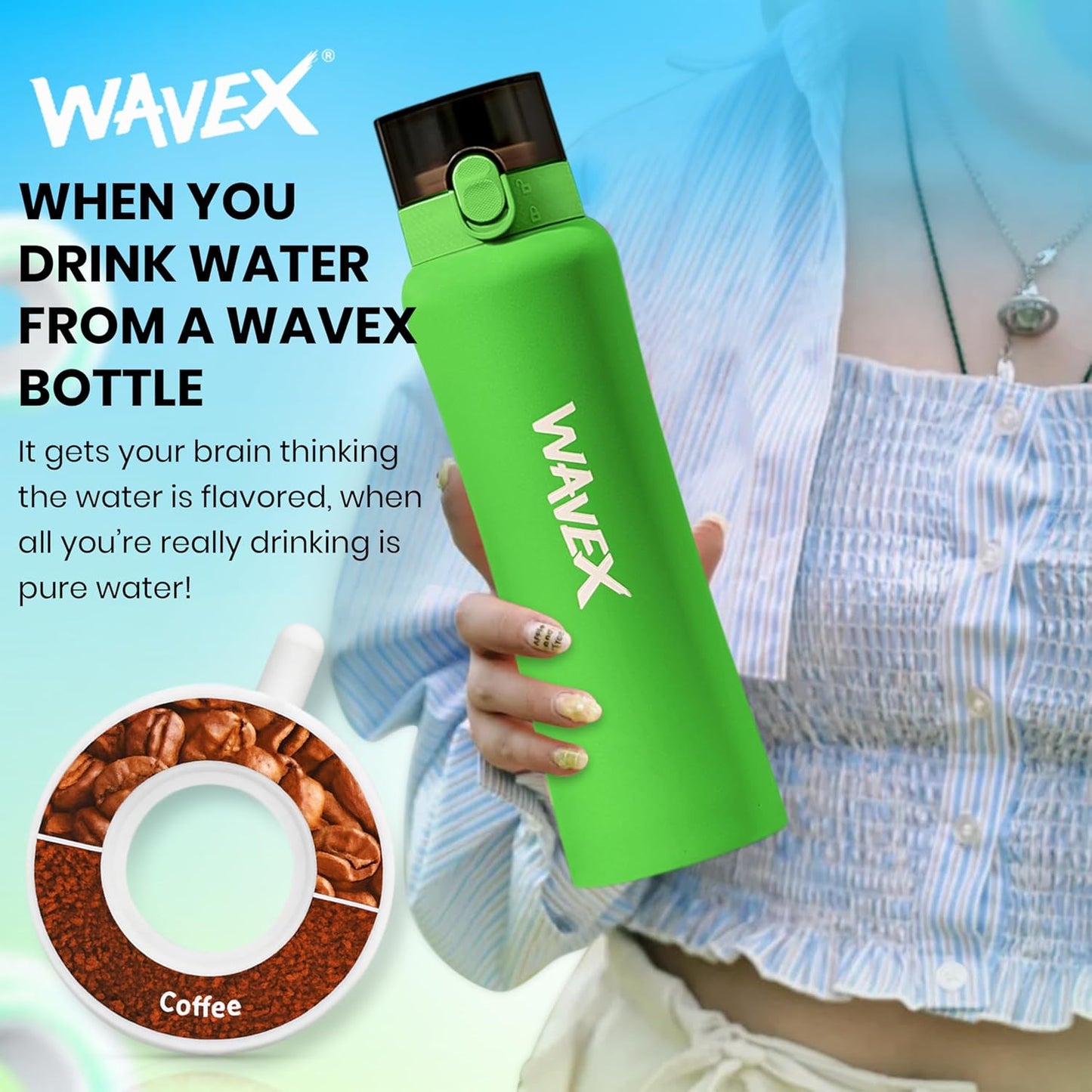 550ml Green Stainless Steel Water Bottle With 1 Coffee Aroma Scent Pod