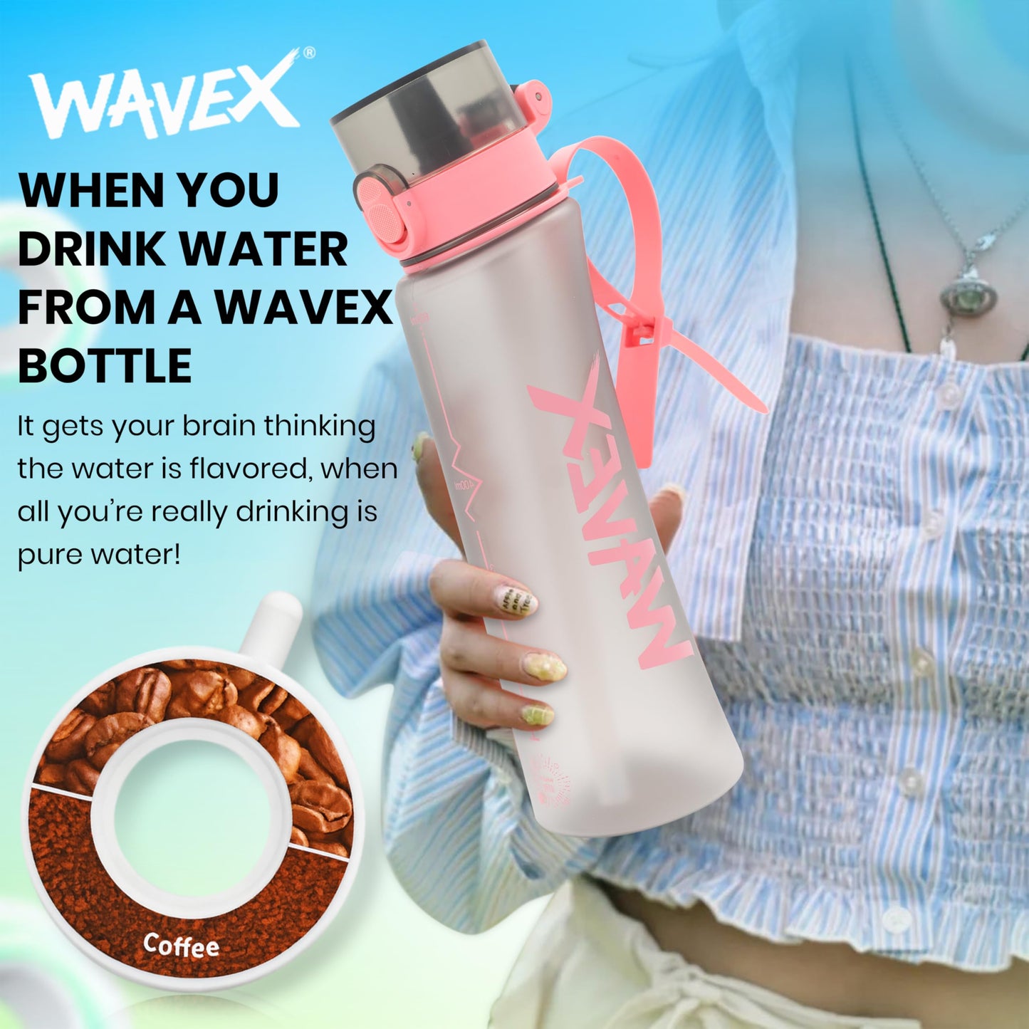 600ml Pink Tritan Water Bottle With 1 Coffee Aroma Scent Pod