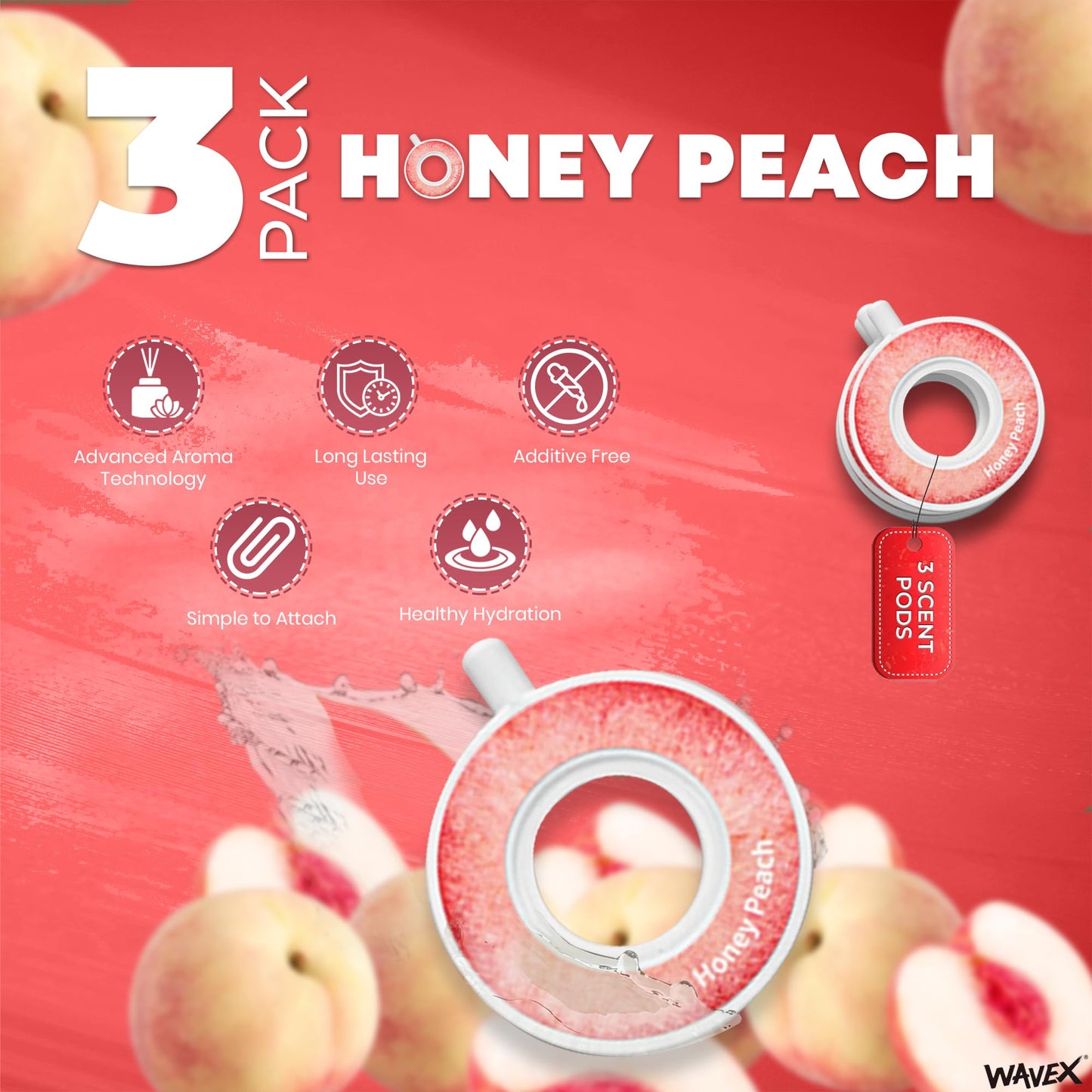 3-Pack Honey Peach Aroma Scent Pods, Only for WAVEX Scent-Powered Water Bottles