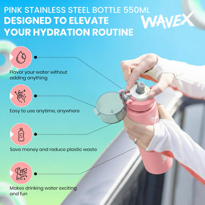 550ml Pink Stainless Steel Water Bottle+1 Honey Peach Aroma Scent Pod