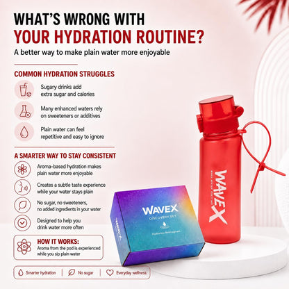 WAVEX 550ml Crimson Wave Red Tritan Water Bottle with Variety 8-Scent Pods Discovery Set