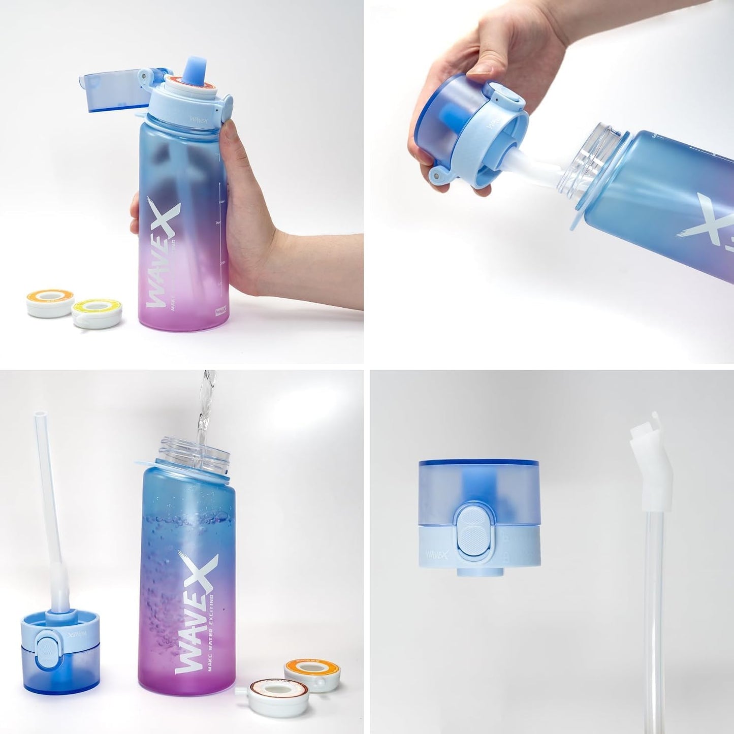 WAVEX 550ml Sunset Coral Blue Tritan Water Bottle with Variety 8-Scent Pods Discovery Set