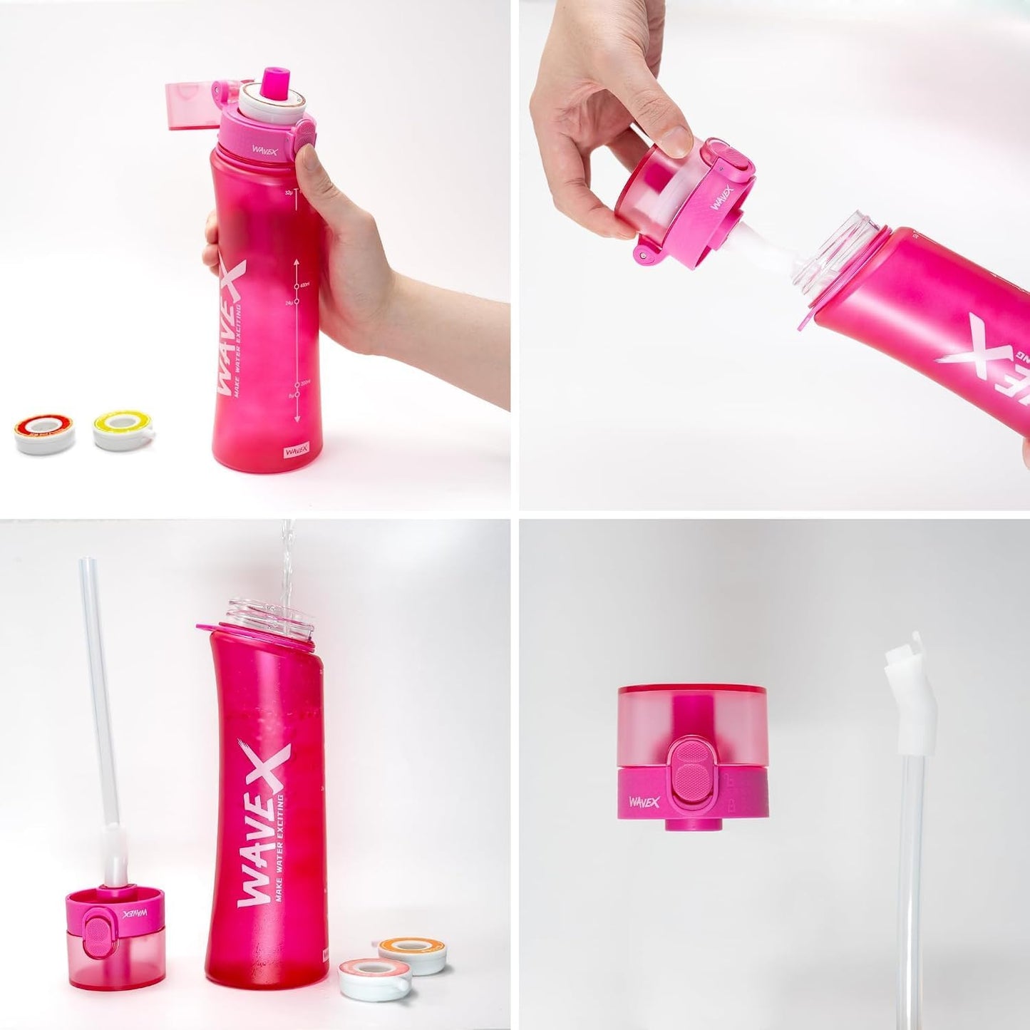 WAVEX 600ml Wild Berry Pink Tritan Water Bottle with Variety 8-Scent Pods Discovery Set