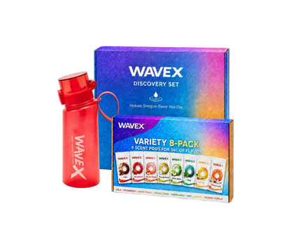 WAVEX 550ml Crimson Wave Red Tritan Water Bottle with Variety 8-Scent Pods Discovery Set