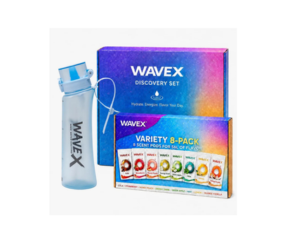 WAVEX 600ml Glacier Blue Tritan Water Bottle with Variety 8-Scent Pods Discovery Set
