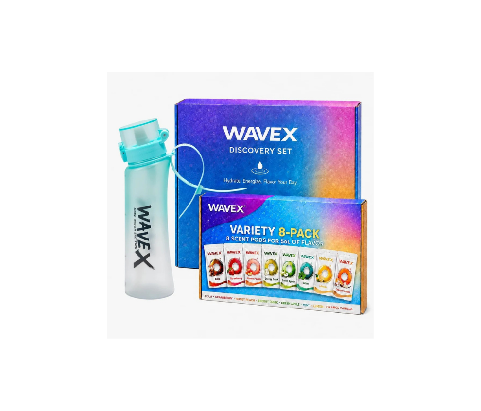 WAVEX 600ml Sea Breeze Turquoise Tritan Water Bottle with Variety 8-Scent Pods Discovery Set