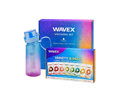 WAVEX 550ml Sunset Coral Blue Tritan Water Bottle with Variety 8-Scent Pods Discovery Set