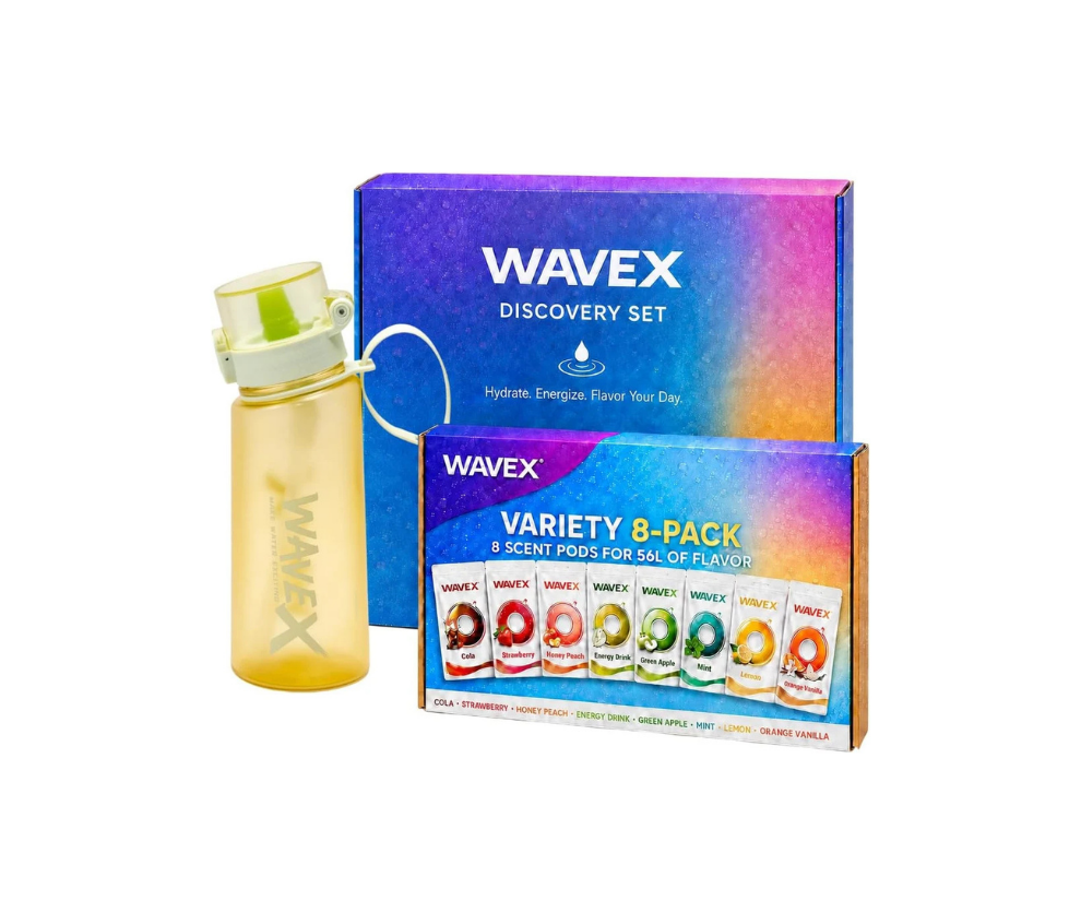 WAVEX 550ml Golden Yellow Tritan Water Bottle with Variety 8-Scent Pods Discovery Set