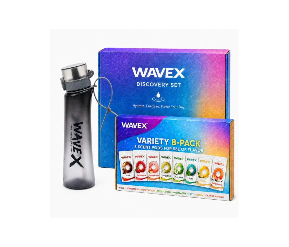 Wavex Discovery Set 600ml Iron Mist Gray Tritan bottle with Variety 8-Pack scent pods Cola Strawberry Honey Peach Energy Drink Green Apple Mint Lemon Orange Vanilla 56L of flavor
