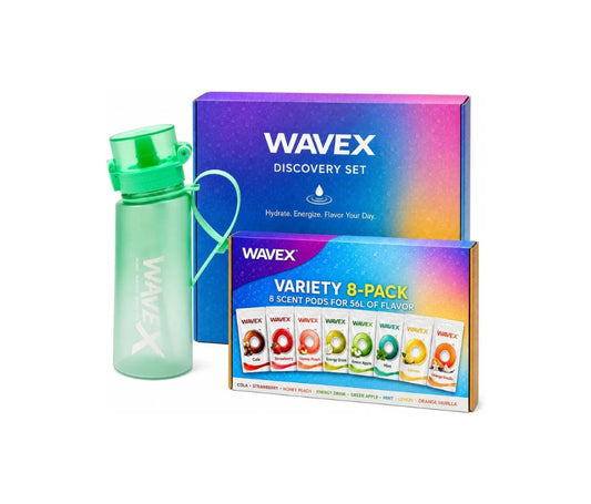 WAVEX 550ml Sea Glass Green Tritan Water Bottle with Variety 8-Scent Pods Discovery Set